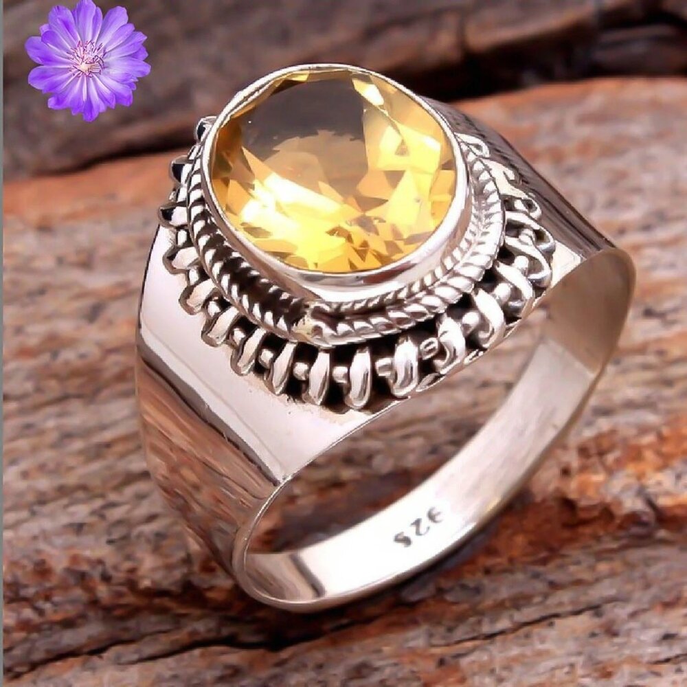 Beautiful Citrine Gemstone Sterling Silver Women''s Ring Size 7
